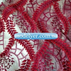 Ткань Сетка с вышивкой (марсала)